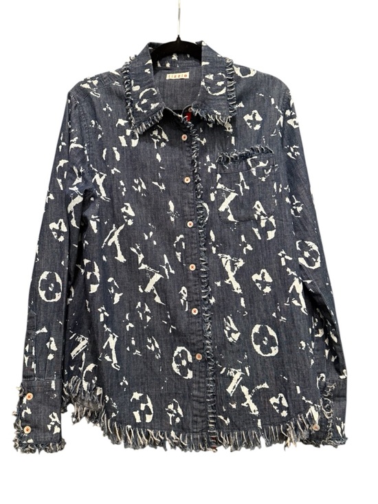 Tizzie Tops - Tizzie Frayed Denim Button-Down Shirt